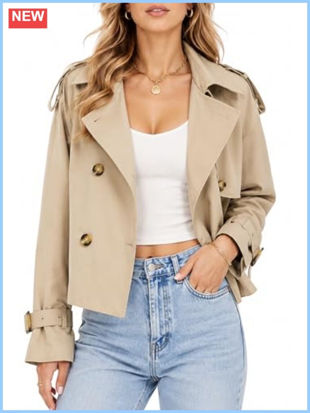 Women's Cropped Double Breasted Trench Coat Lightweight Summer Jacket